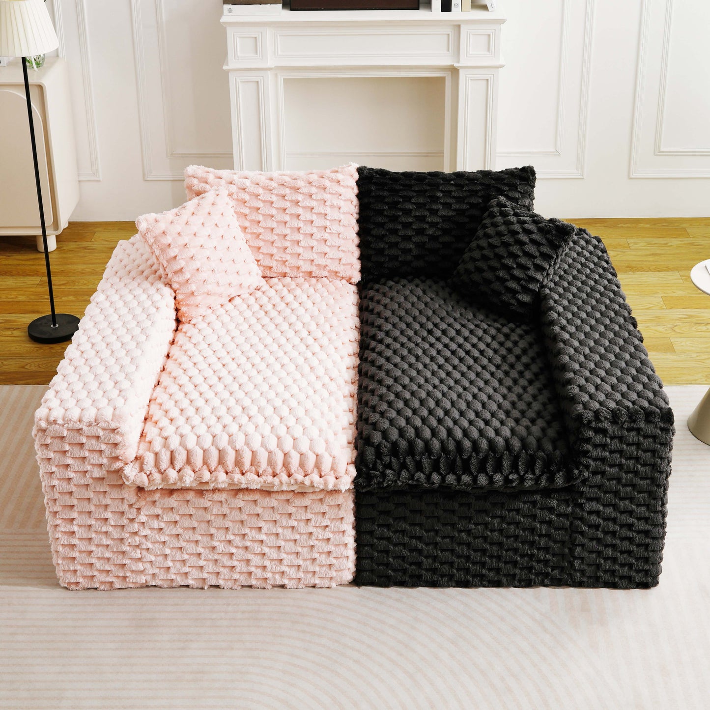 Luxury Color-Block Velvet Multifunctional Sofa - Pink & Black