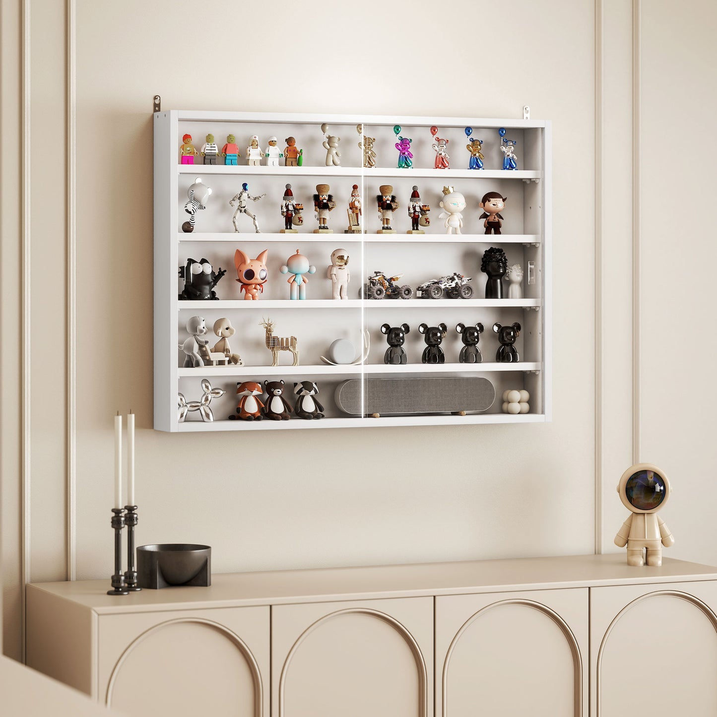 5-Tier Wall-Mounted Display Cabinet with Glass Doors - White