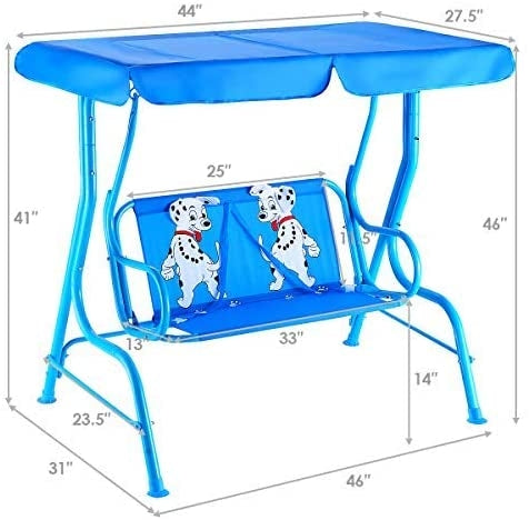 Outdoor Kids Swing Bench with Adjustable Canopy - 2 Seats
