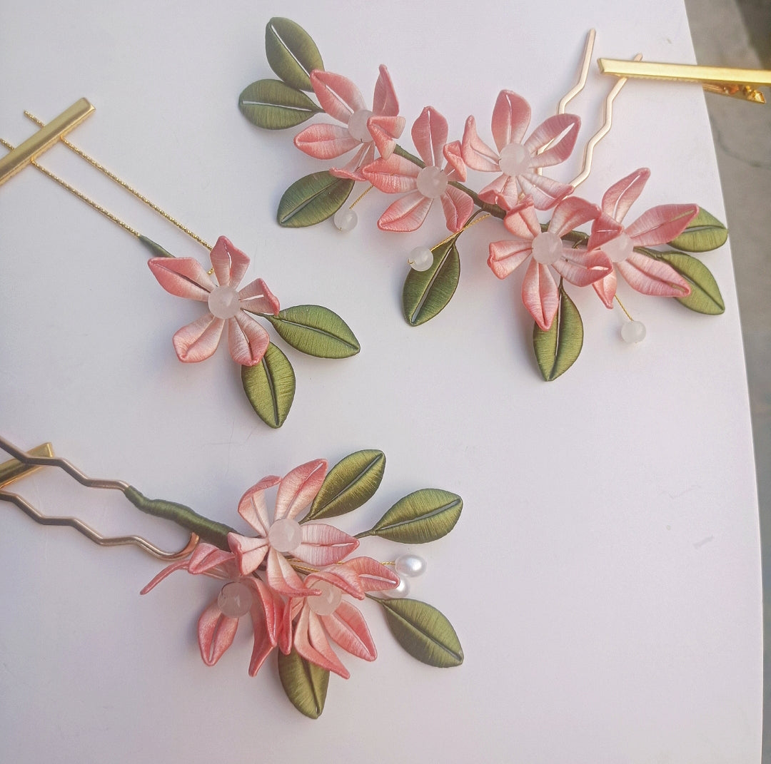 Velvet Hanfu Hairpin Pink Flower