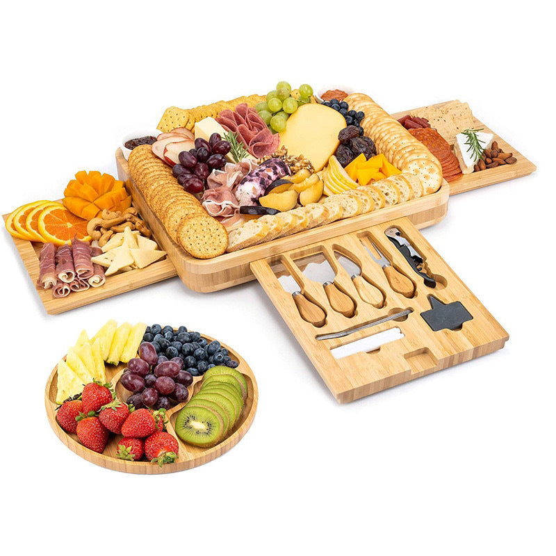 Bamboo Cheese Board Set with Stainless Steel Knives, Square 33x39cm