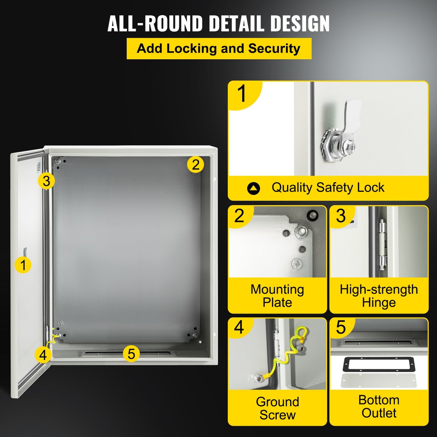 NEMA Steel Electrical Enclosure Box 20x16x6 Inches Waterproof Dustproof Outdoor Indoor Grey
