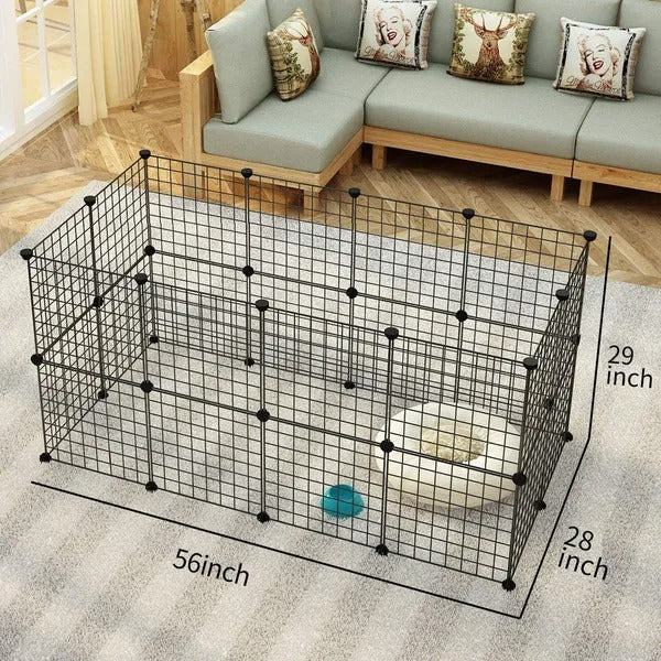 Portable Metal Wire Pet Playpen for Small Animals Black 24pcs Indoor Cage