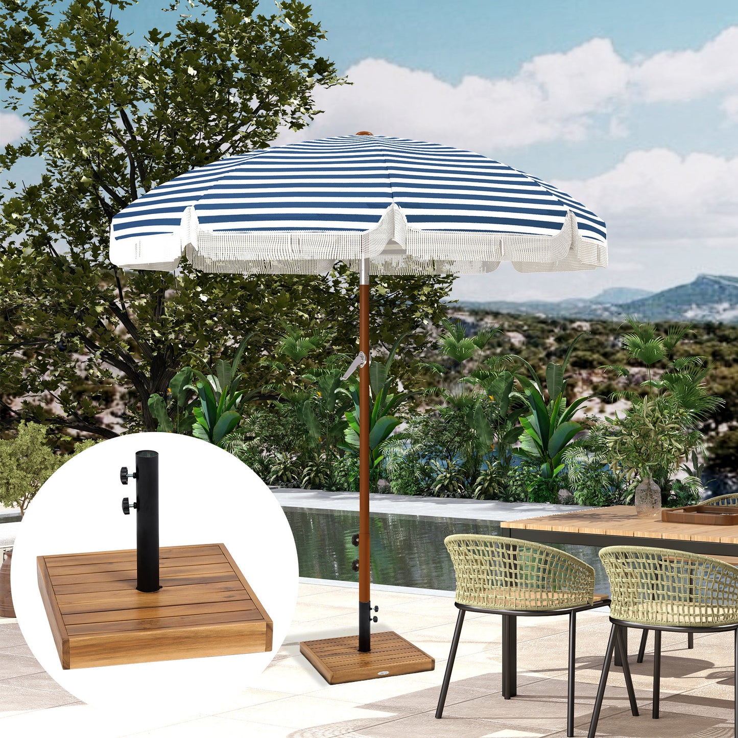 42 lbs Concrete Patio Umbrella Base for 1.25/1.5 Inch Poles - Teak