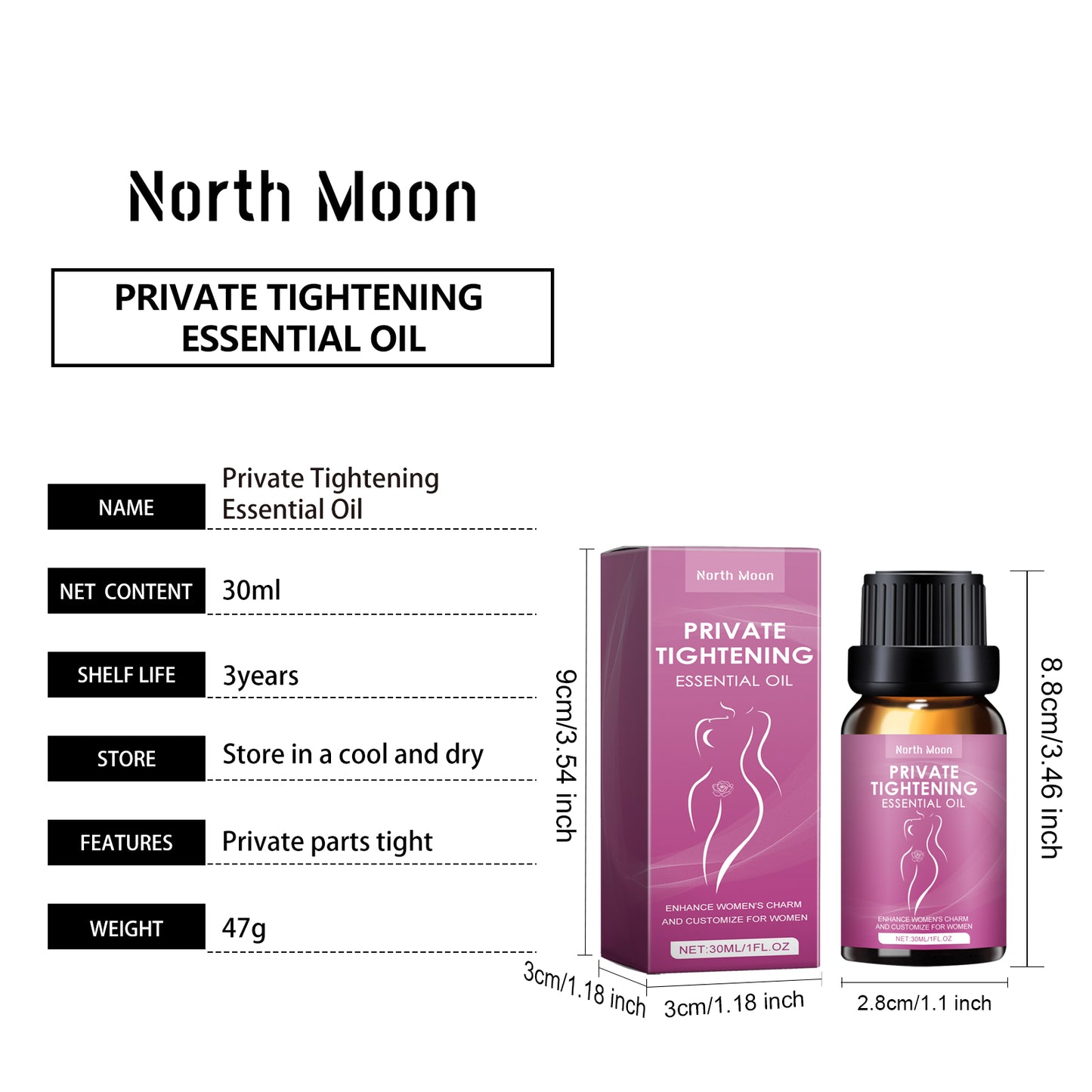 Intimate Moisturizing Massage Oil for Women with Ginkgo & Vitamin E, 30ml
