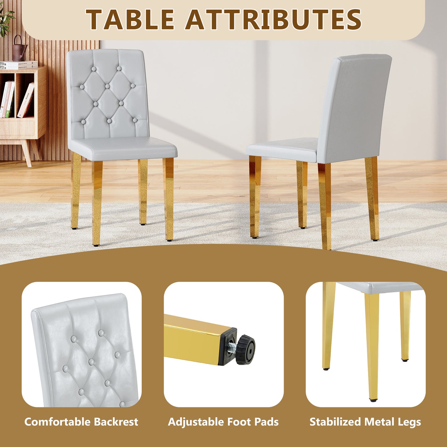 2-piece Set Of Light Grey PU Dining Chairs Ergonomically Designed