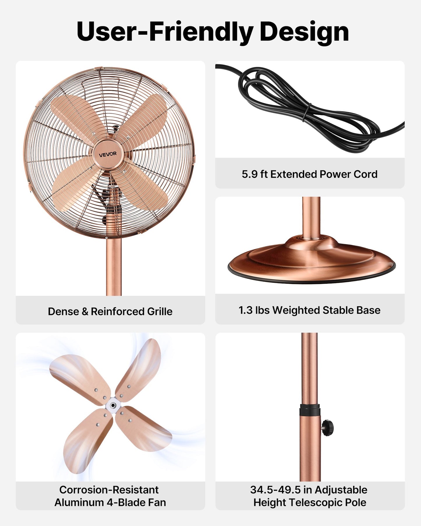 16-Inch Industrial Pedestal Fan - 1450 CFM Metal Standing Floor Fan with 3-Speed, Adjustable Height & Oscillation