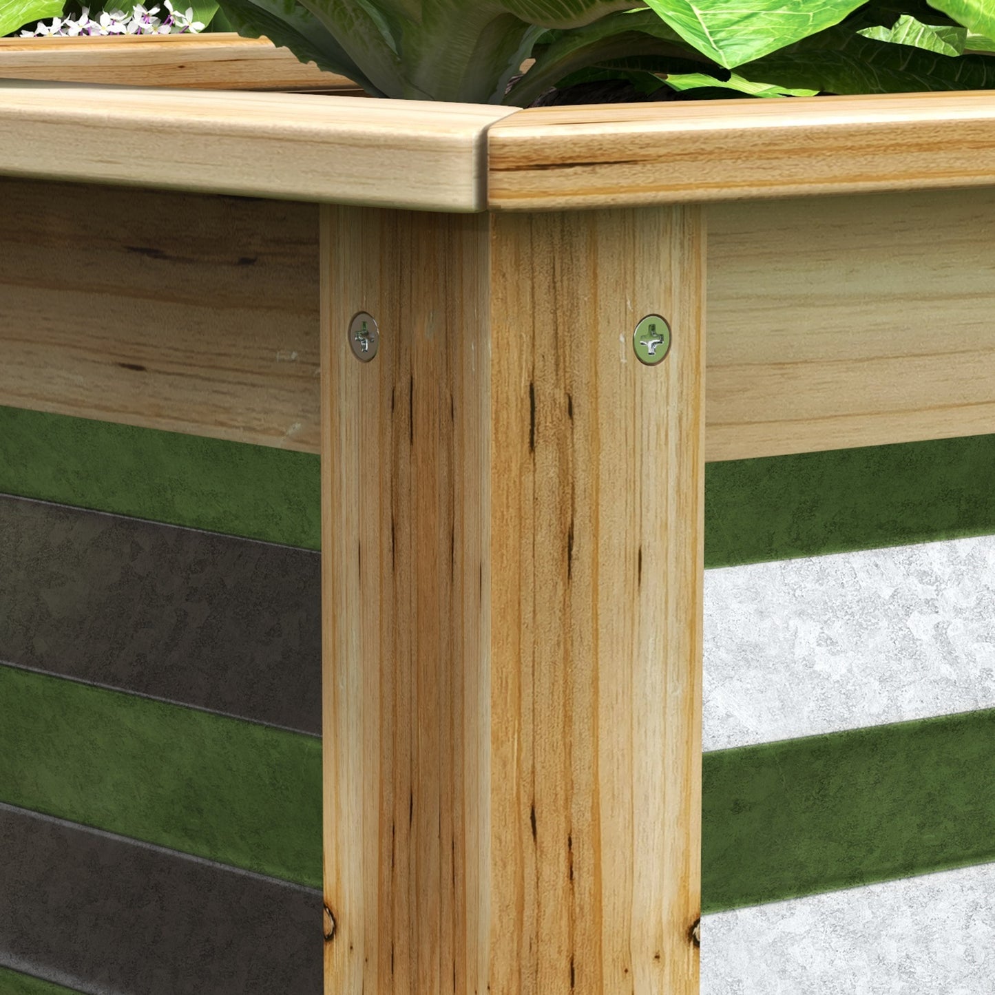 Raised Garden Bed Planter Box - Metal and Wood Combo for Herbs Vegetables Flowers