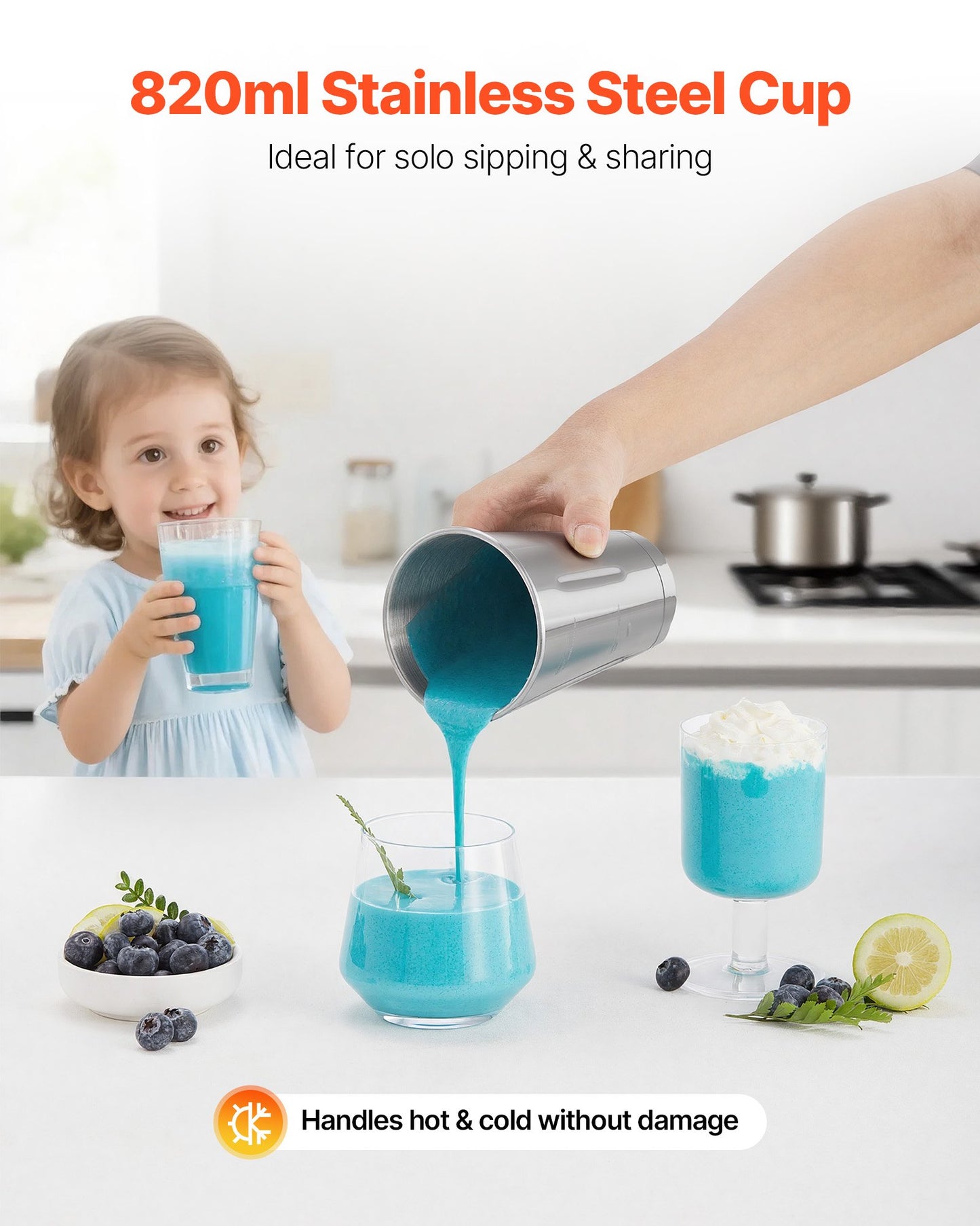 Milkshake Maker 150W Dual-Speed Electric Blender with Stainless Steel Cup