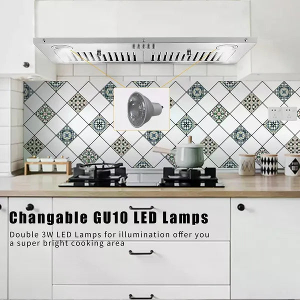 30 Inch Stainless Steel Range Hood 600 CFM Ducted & Ductless Kitchen Vent with LED Lights