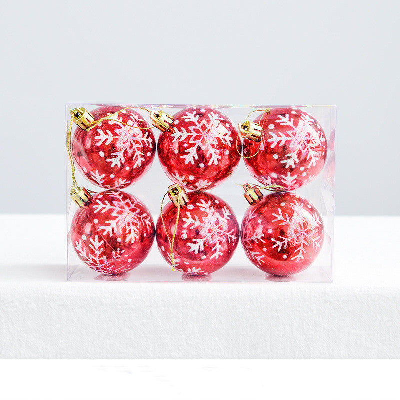 Christmas Tree Decoration Balls with Snowflakes Painted Design - Pack of 6
