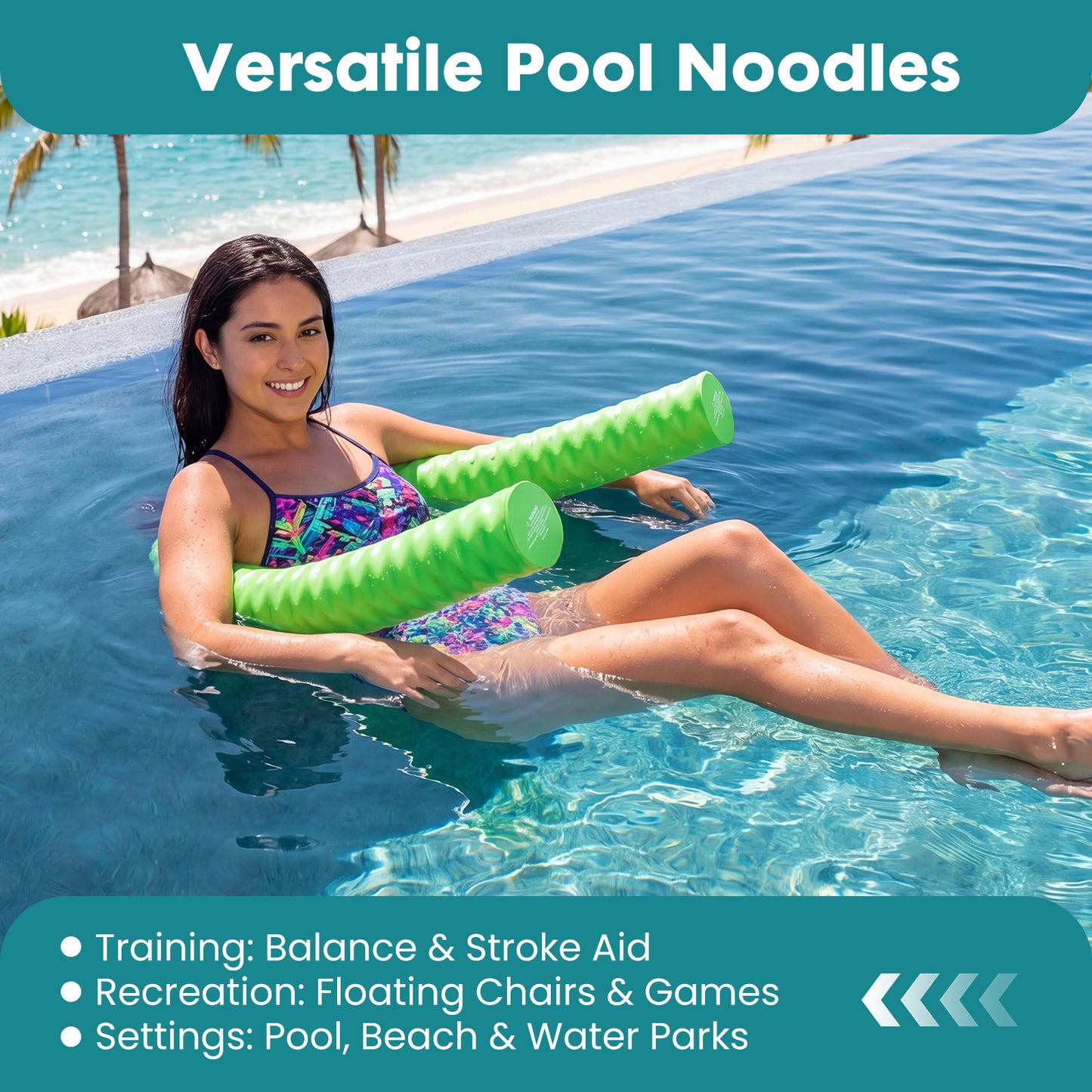 Noodle-Shaped Swimming Pool Float - High-Density Foam, Multiple Colors