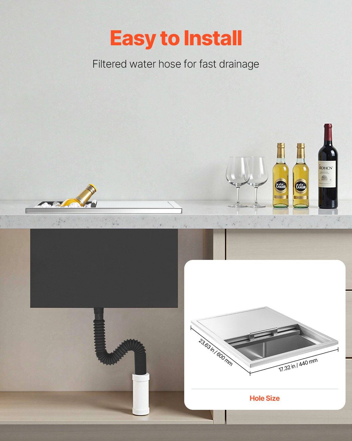 57.8 Qt Stainless Steel Drop-In Ice Cooler Bin for Drinks