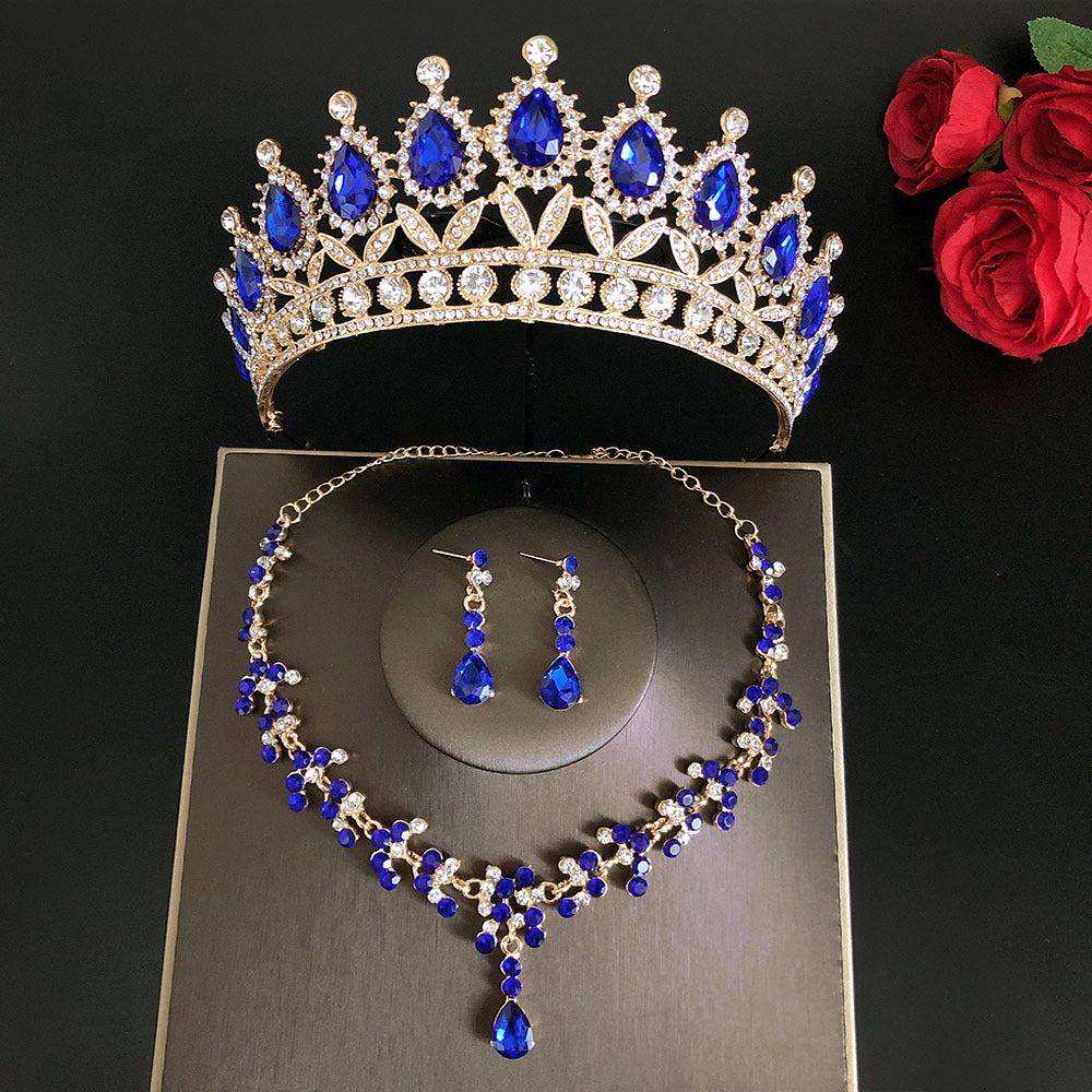 Luxury Bridal Jewelry Set with Tiara Crown Necklace and Earrings - Multiple Colors