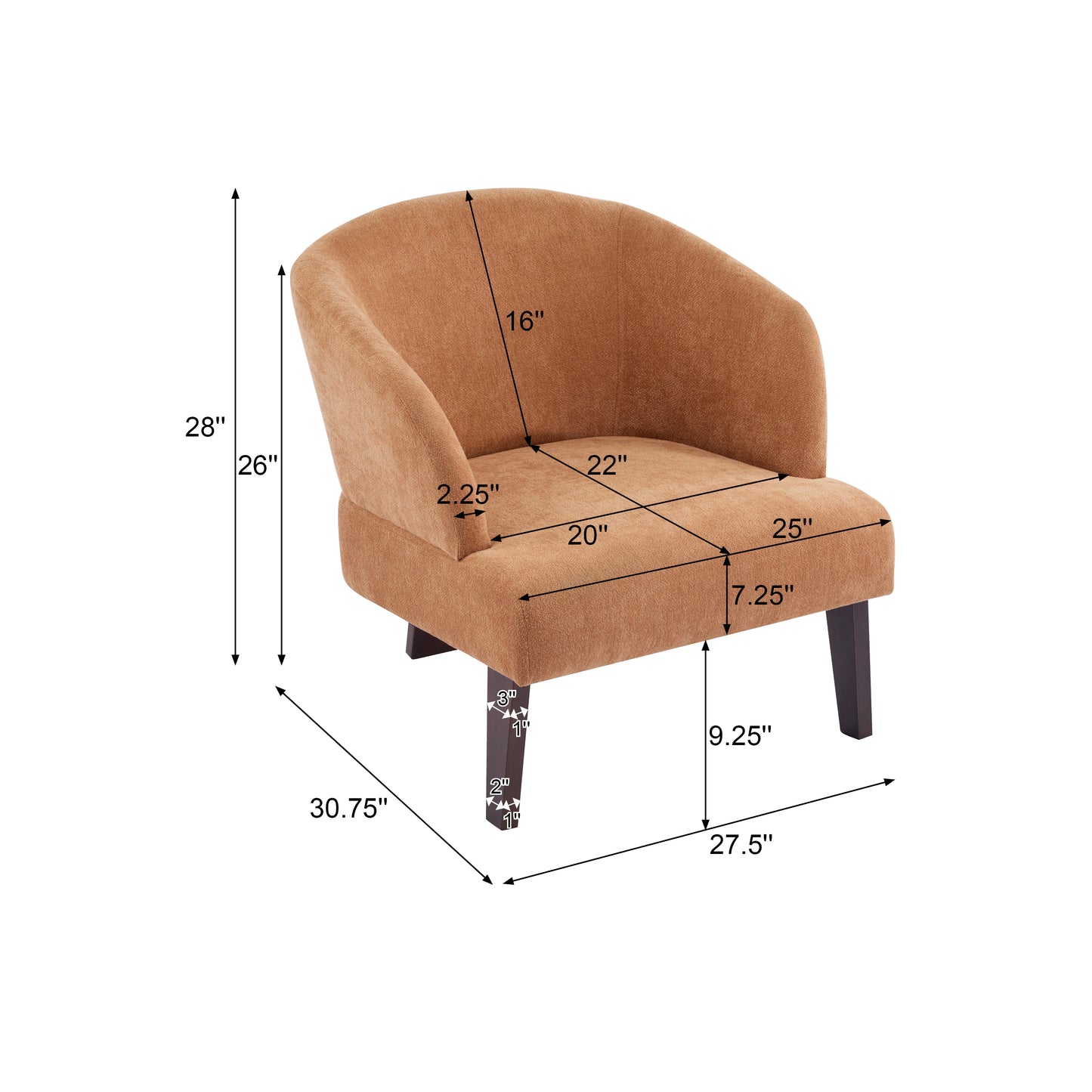 Modern Accent Chair With Round Back & Wooden Legs - Mid-Century