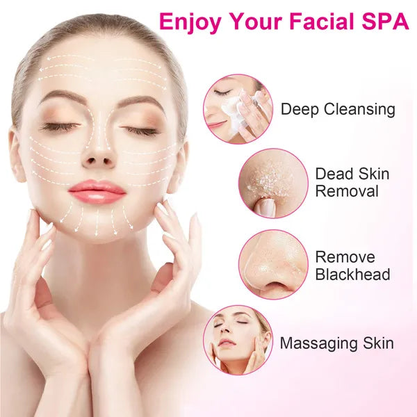 Waterproof Facial Cleansing Brush with 5 Brush Heads - Pink