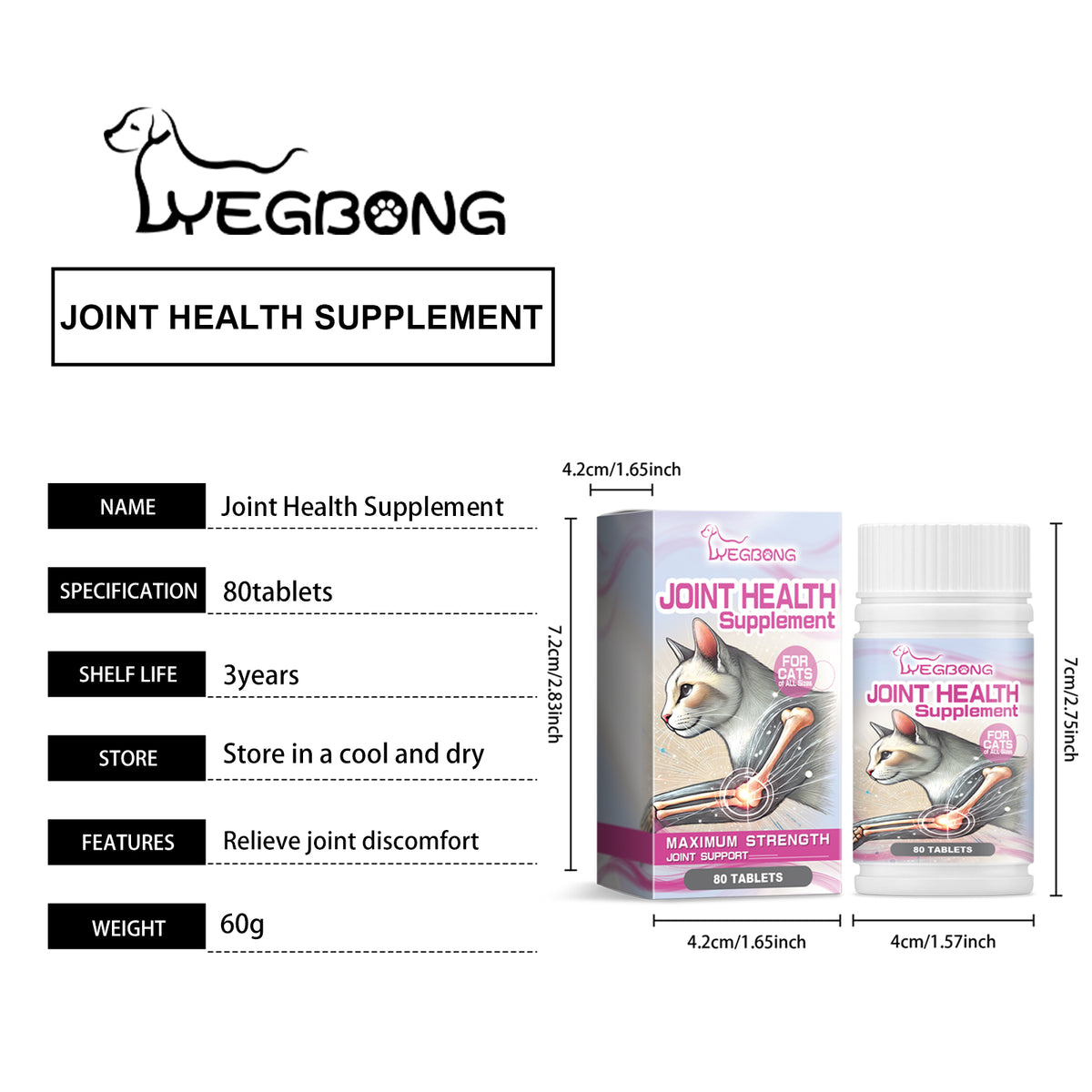 Cat Joint Support Tablets with Glucosamine - Chewable Feline Supplement for All Breeds, 80 Count