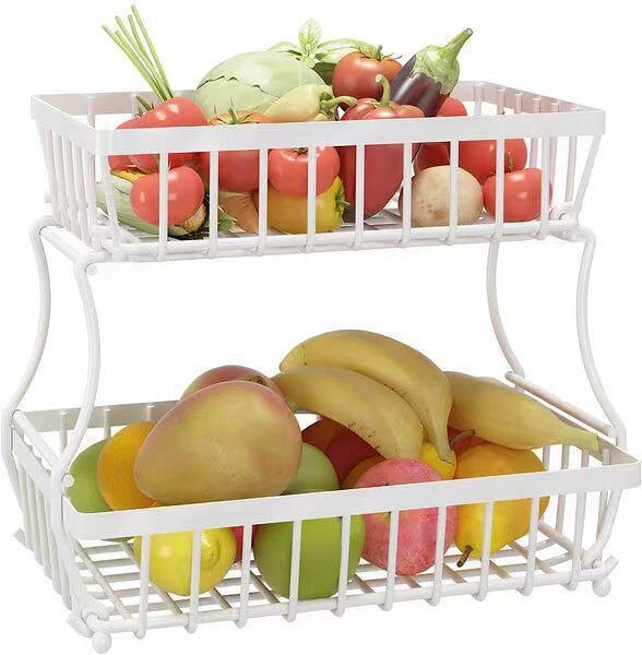 Removable Double Layer Fruit Basket for Kitchen Storage - Stainless Steel