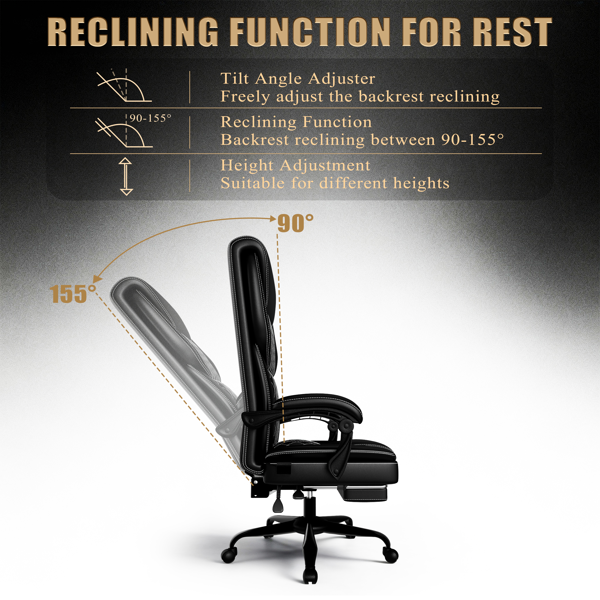 Ergonomic Gaming Chair with Inflatable Lumbar Support and Footrest