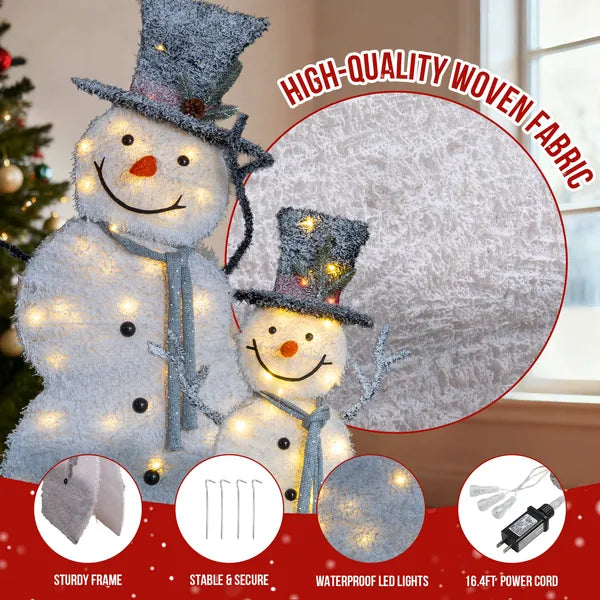 Lighted Snowman Christmas Decorations Set of 2 - 80 LED Warm White