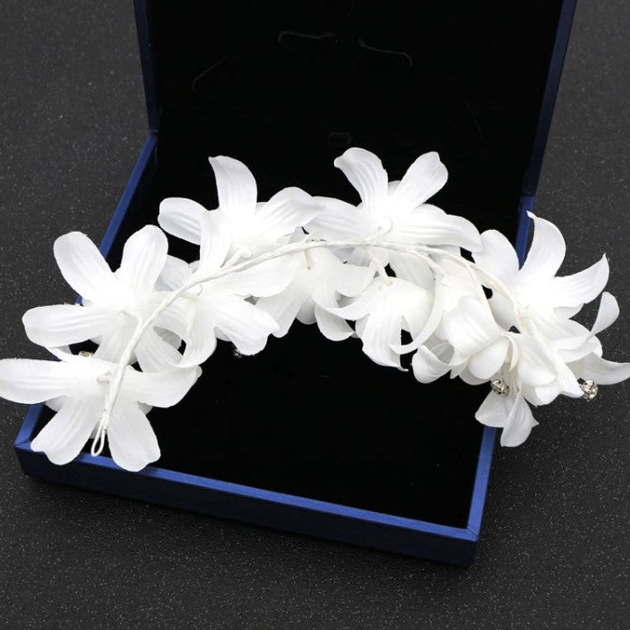 Bridal Silk Beaded Flower Headdress - White