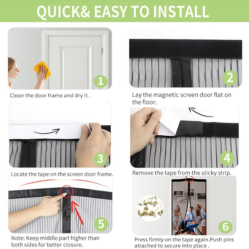 Magnetic Mosquito Door Curtain with Storage Strap, Breathable Screen for Home & Outdoor Use