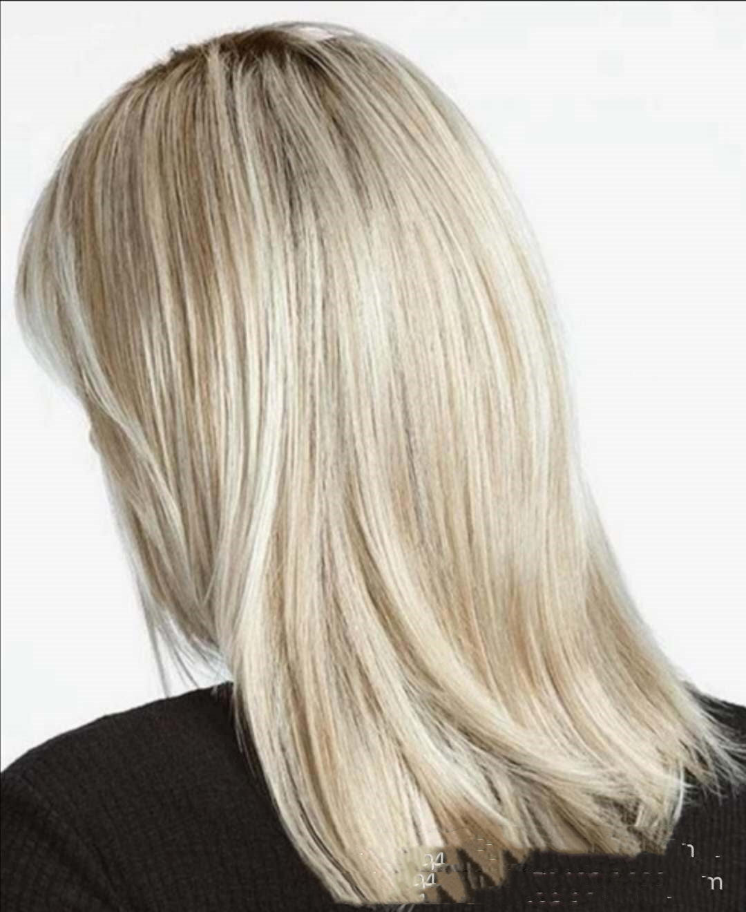 Synthetic Cosplay Wig for Long Hair with Platinum Highlights and Brown Gradient - Oblique Bangs