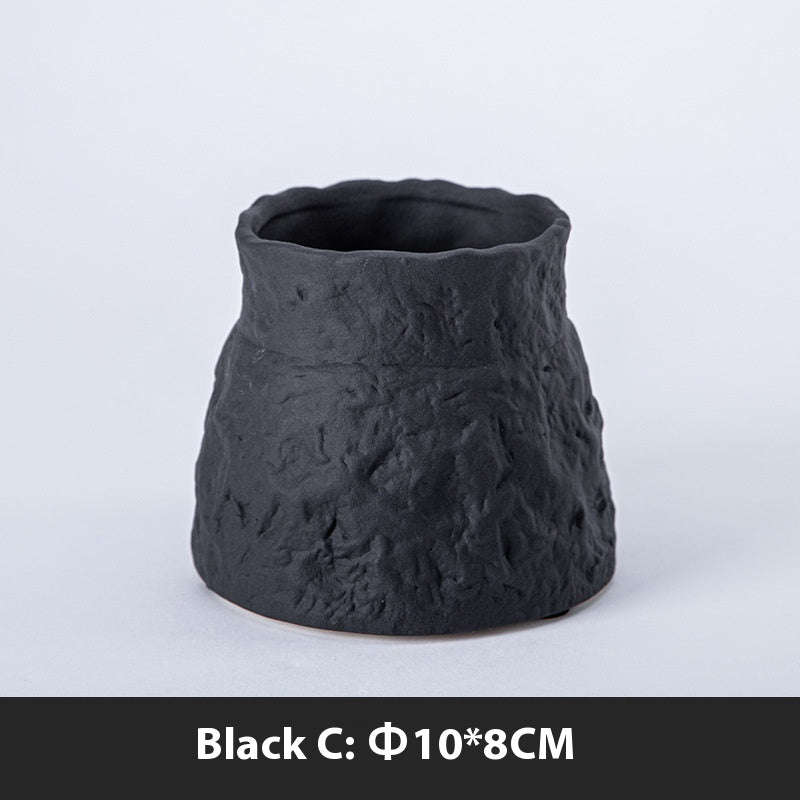 Geometric Flower Ceramic Vase - Modern Black & White Decor