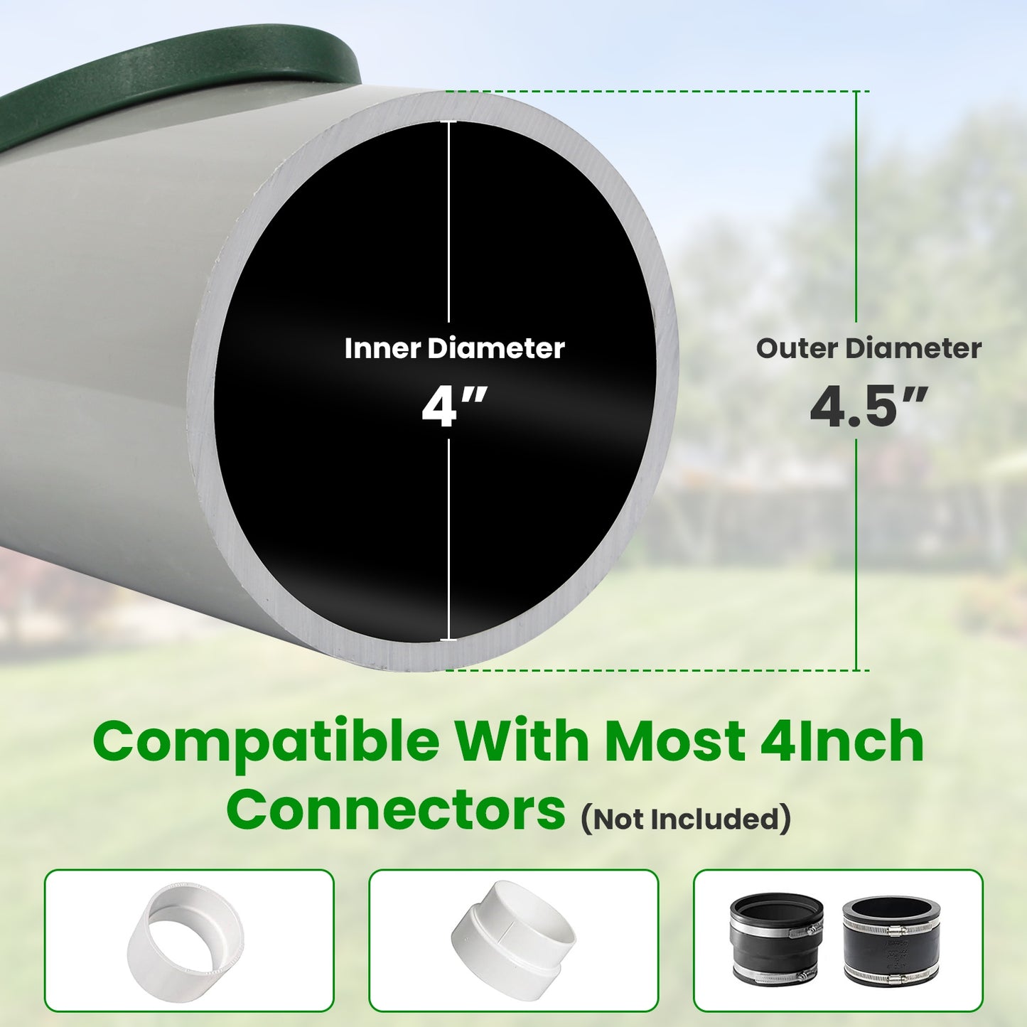 Green 4-Inch Angled Yard Drain Pipe with Sloped Grate for Foundation Drainage