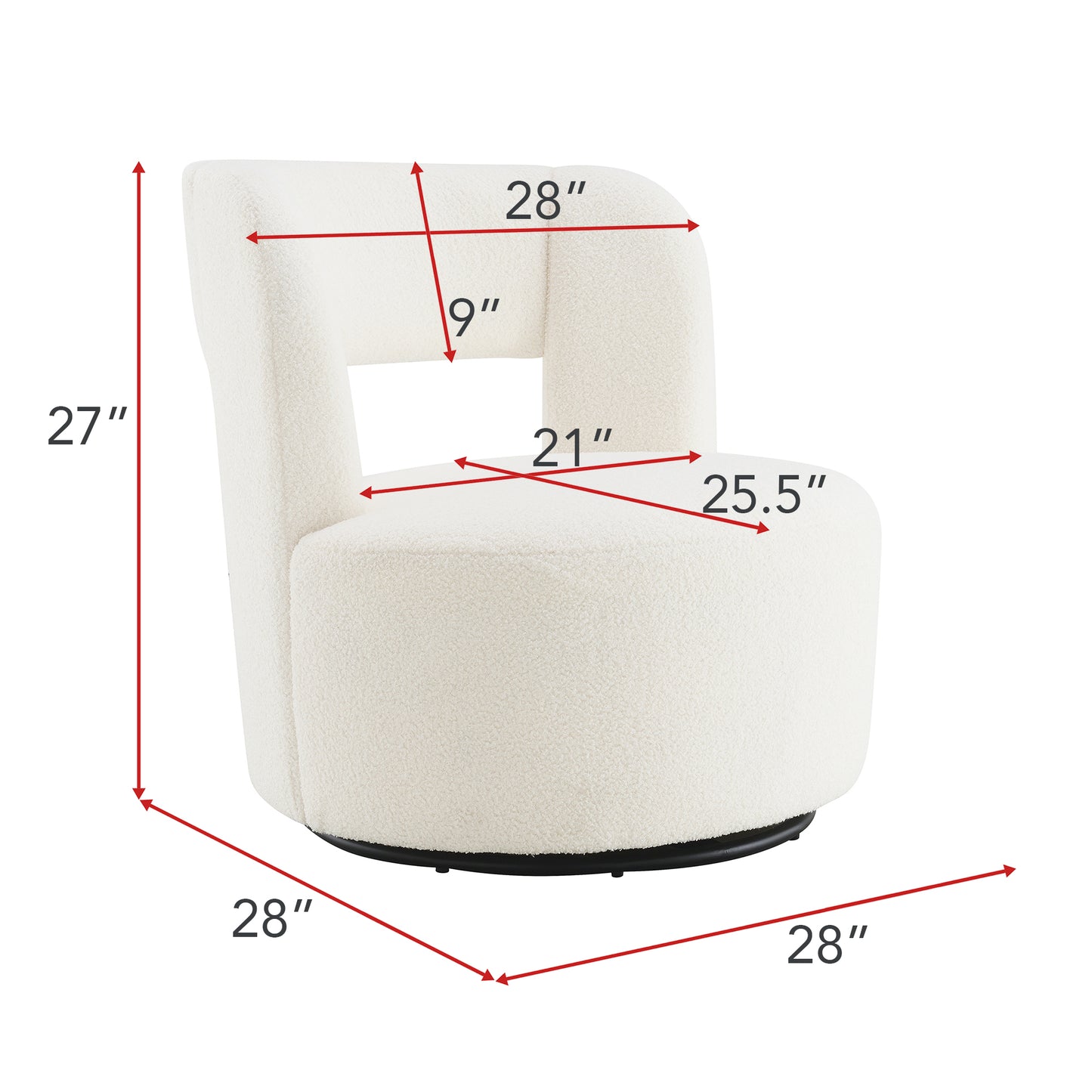 Swivel Barrel Chair in Soft Teddy Fabric - Cream Accent Chair