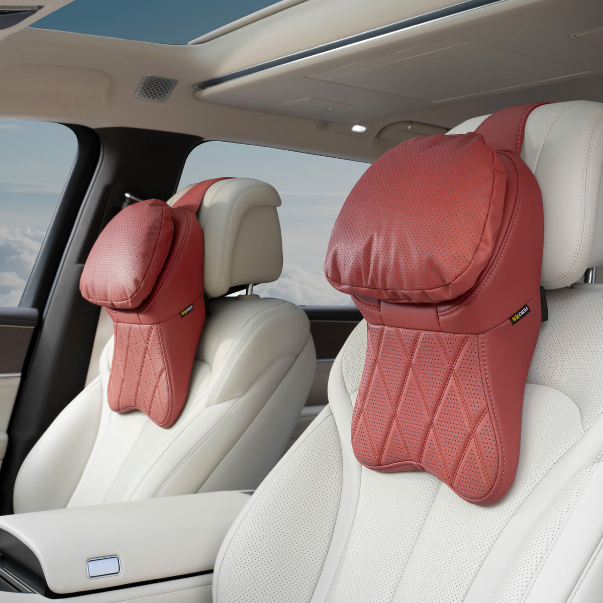 Car Leather Headrest Pillow Lumbar Support Cushion - Stain-Resistant Memory Foam