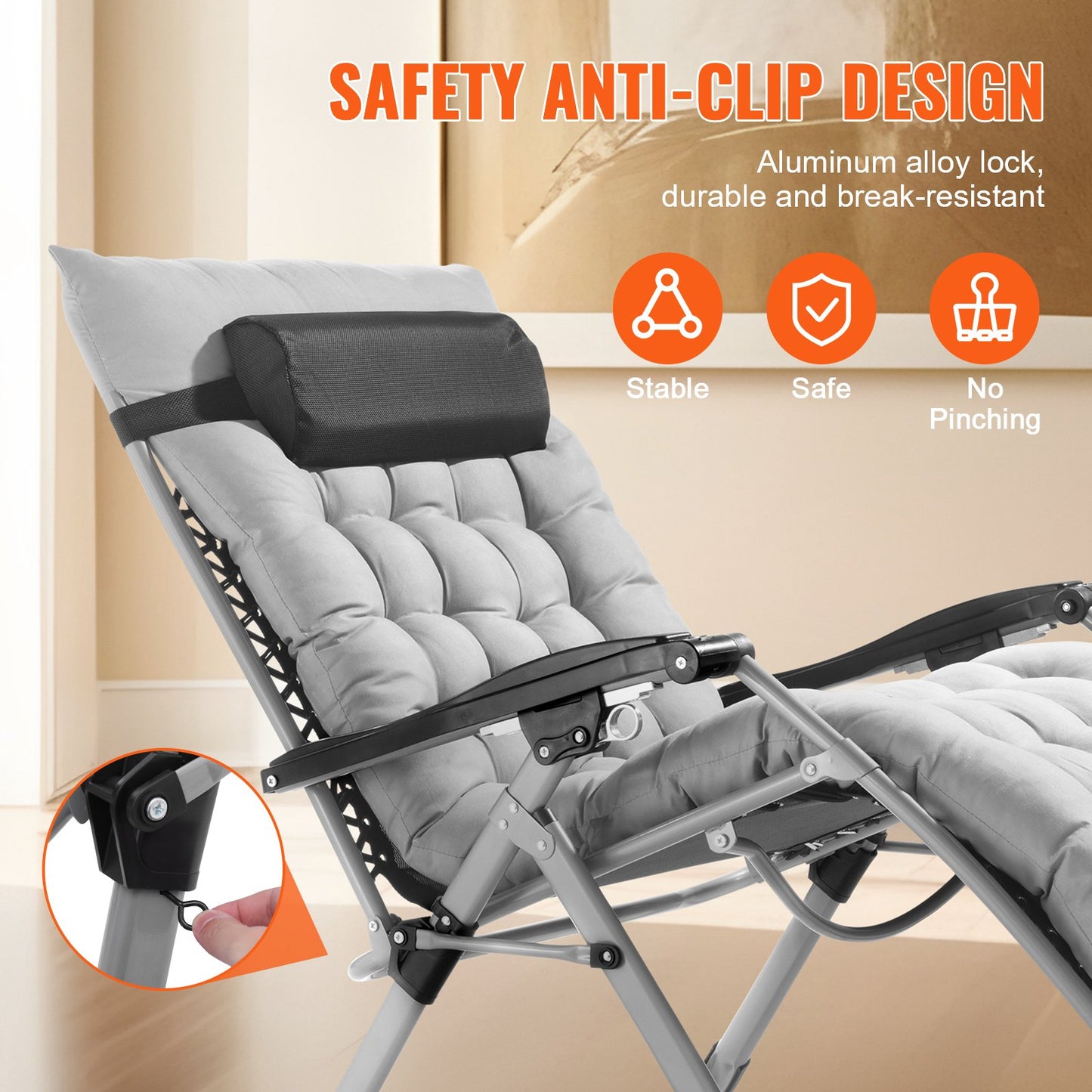 Heavy-Duty 33" Zero Gravity Lounge Chair with Cushioned Support - Indoor & Outdoor Grey