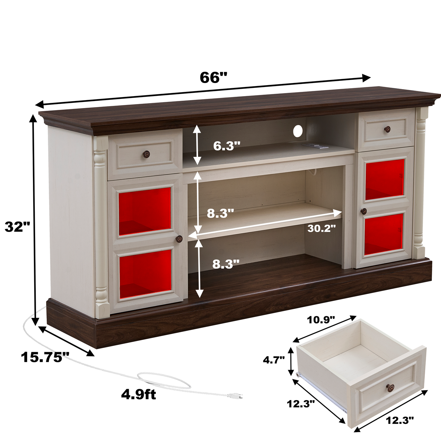Farmhouse Fireplace TV Stand - Up to 80-inch TV, Walnut & White