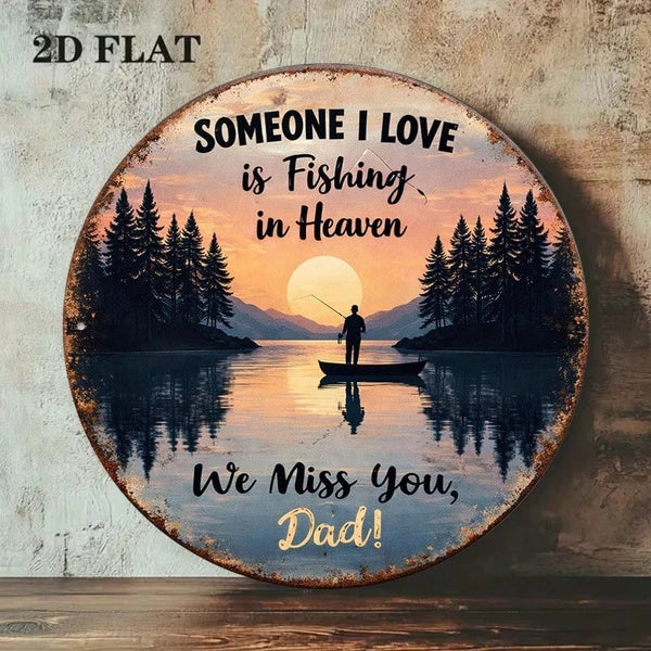 Fishing In Heaven Vintage Metal Plaque - 8 Inch Round Wall Art