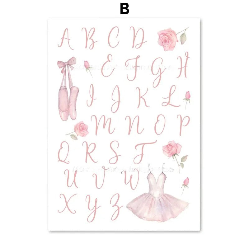 Children's Ballet Alphanumeric Canvas Wall Art - Frameless Nordic Style for Kids Room