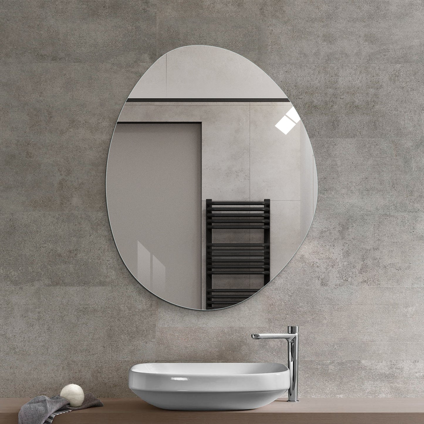 Modern Asymmetrical Bathroom Wall Mirror - 40x32 in., Silver Glass