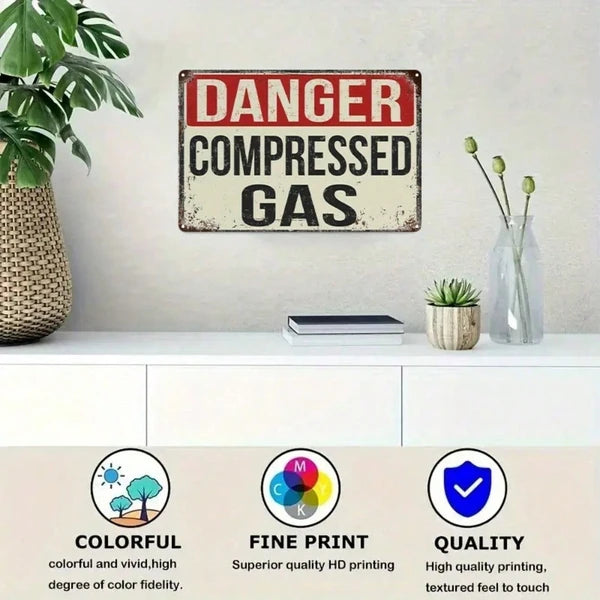 Compressed Gas Warning Metal Sign - 8x12 Inch Wall Art