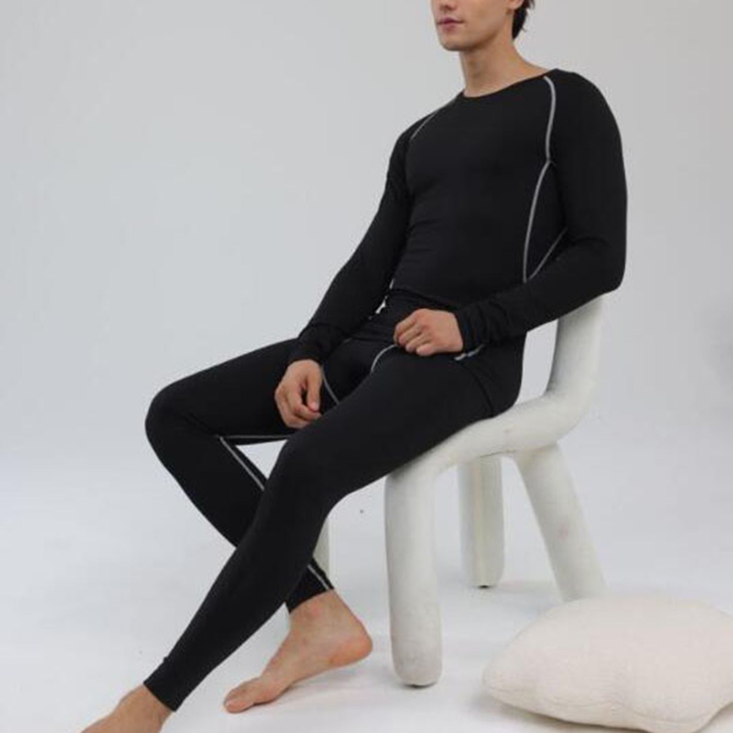 Men Thermal Underwear Set Slim Fit Base Layer Top Bottoms Suit For