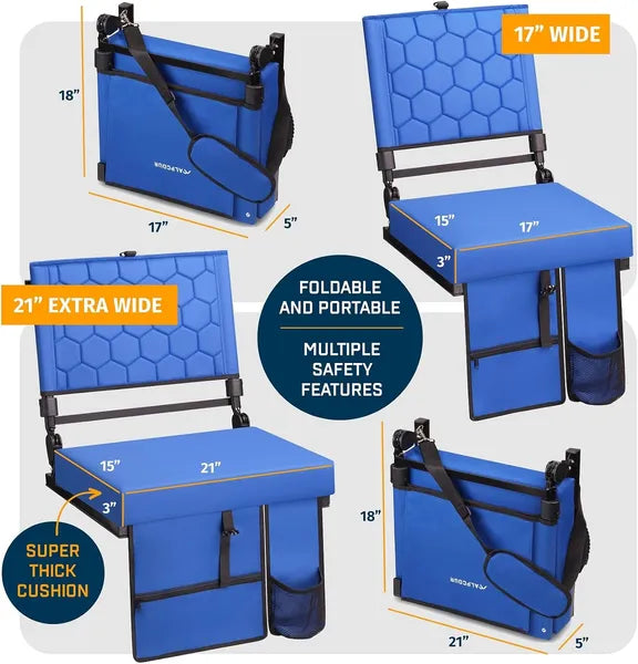 Folding Reclining Stadium Seat with Back Support - Royal Blue