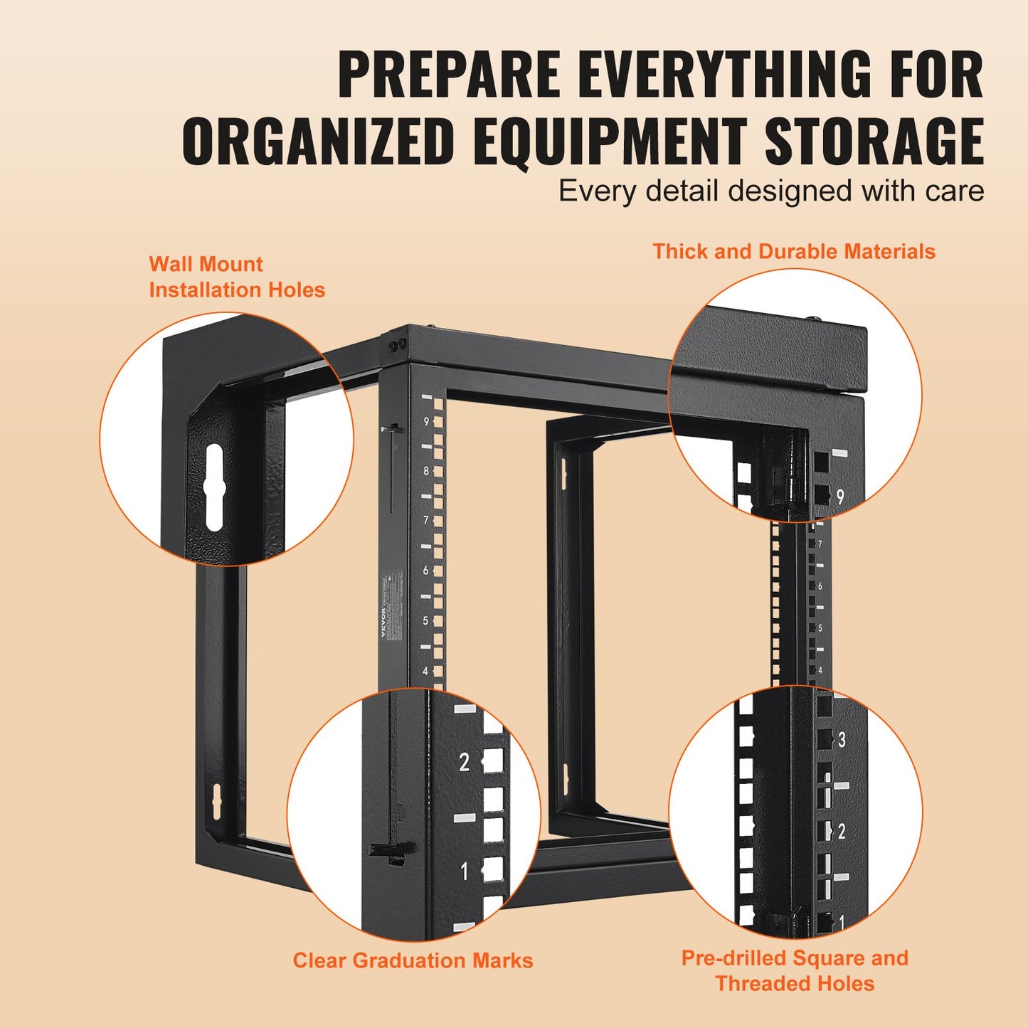 9U Wall Mount Server Rack Open Frame Steel Black 150 Lbs Capacity