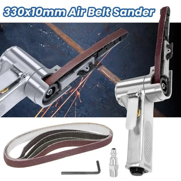 10mm Pneumatic Belt Sander - Handheld Air-Powered Grinder Polisher with 5 Belts