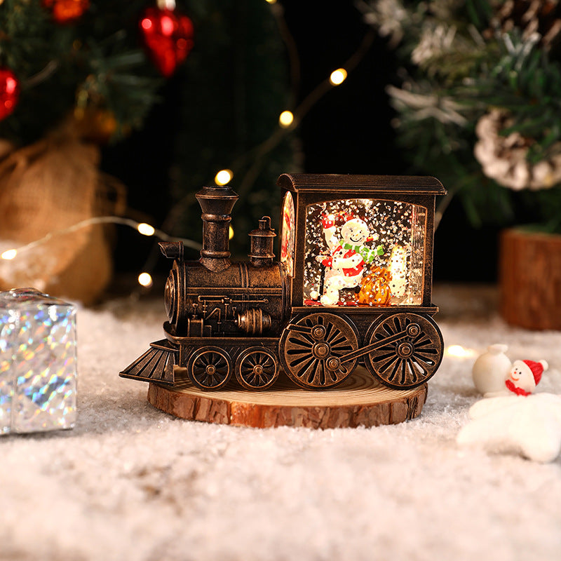 Christmas Santa Claus Water Injection Watering Brush LED Night Light Gold Train Decoration