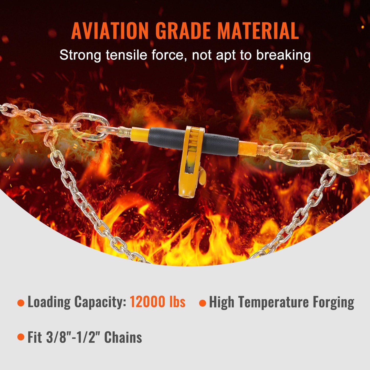 Heavy Duty Ratchet Chain Binder 12000 Lbs Load Capacity with G80 Hooks - Yellow