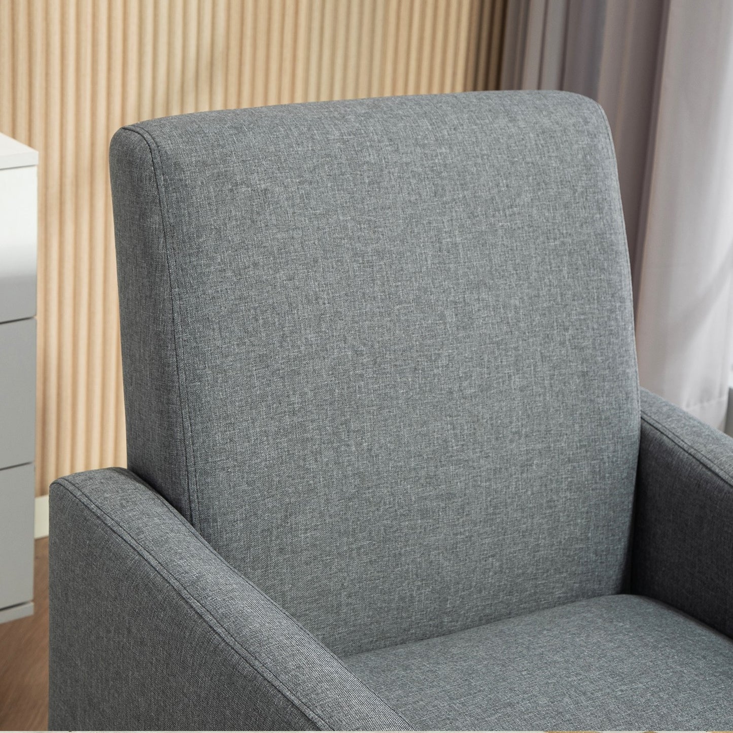 Faux Linen Upholstered Accent Chair, Modern Armchair With Solid Wood