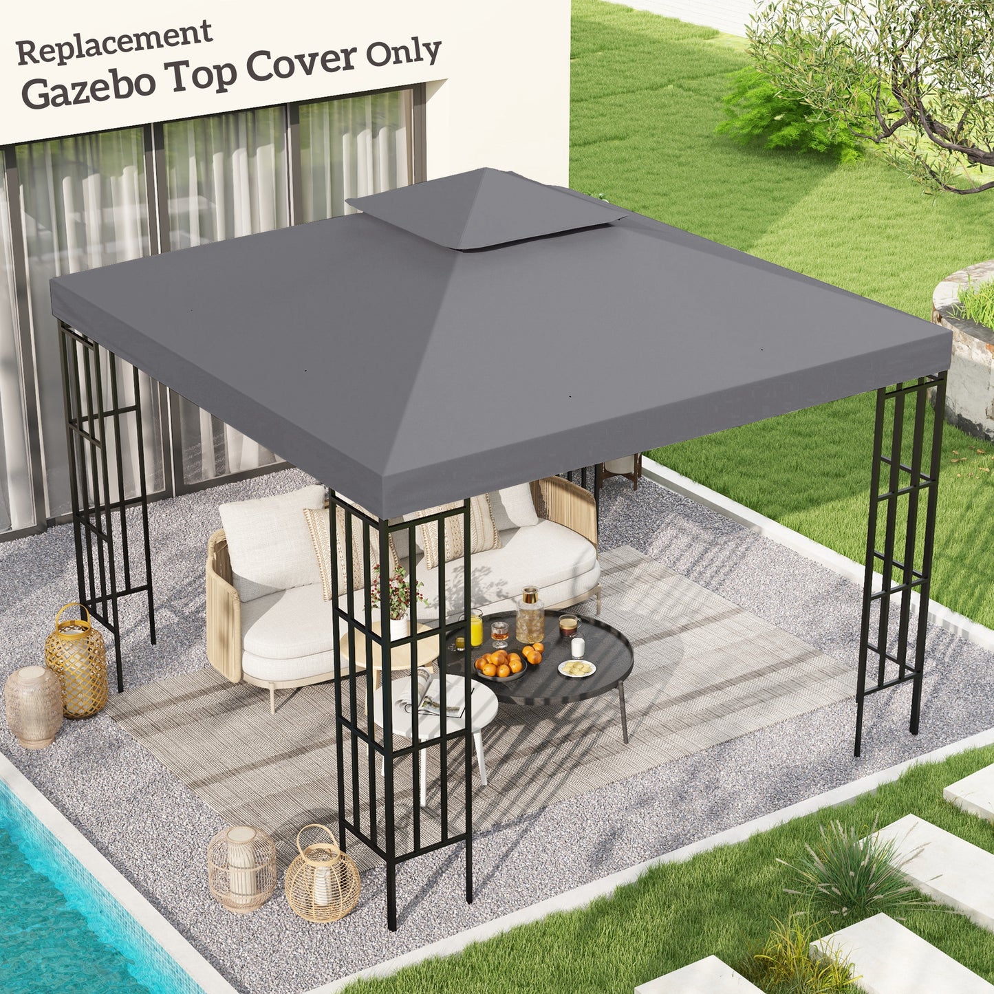 Replacement Canopy for 9.8' x 9.8' Gazebo - Charcoal 2-Tier