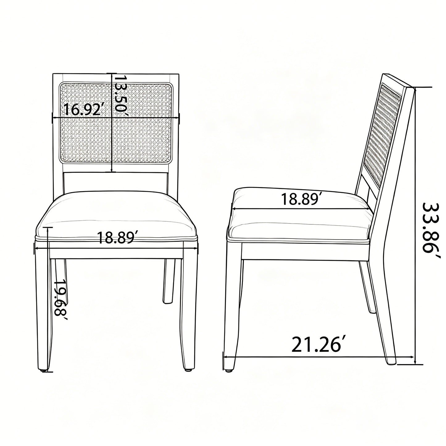 Olive Green Rattan Dining Chairs Set of 2 - Mid Century Modern