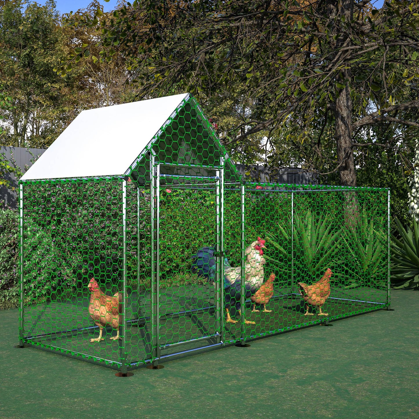Large Metal Chicken Coop with Walk-In Run, Cover & Lockable Door - Multiple Sizes