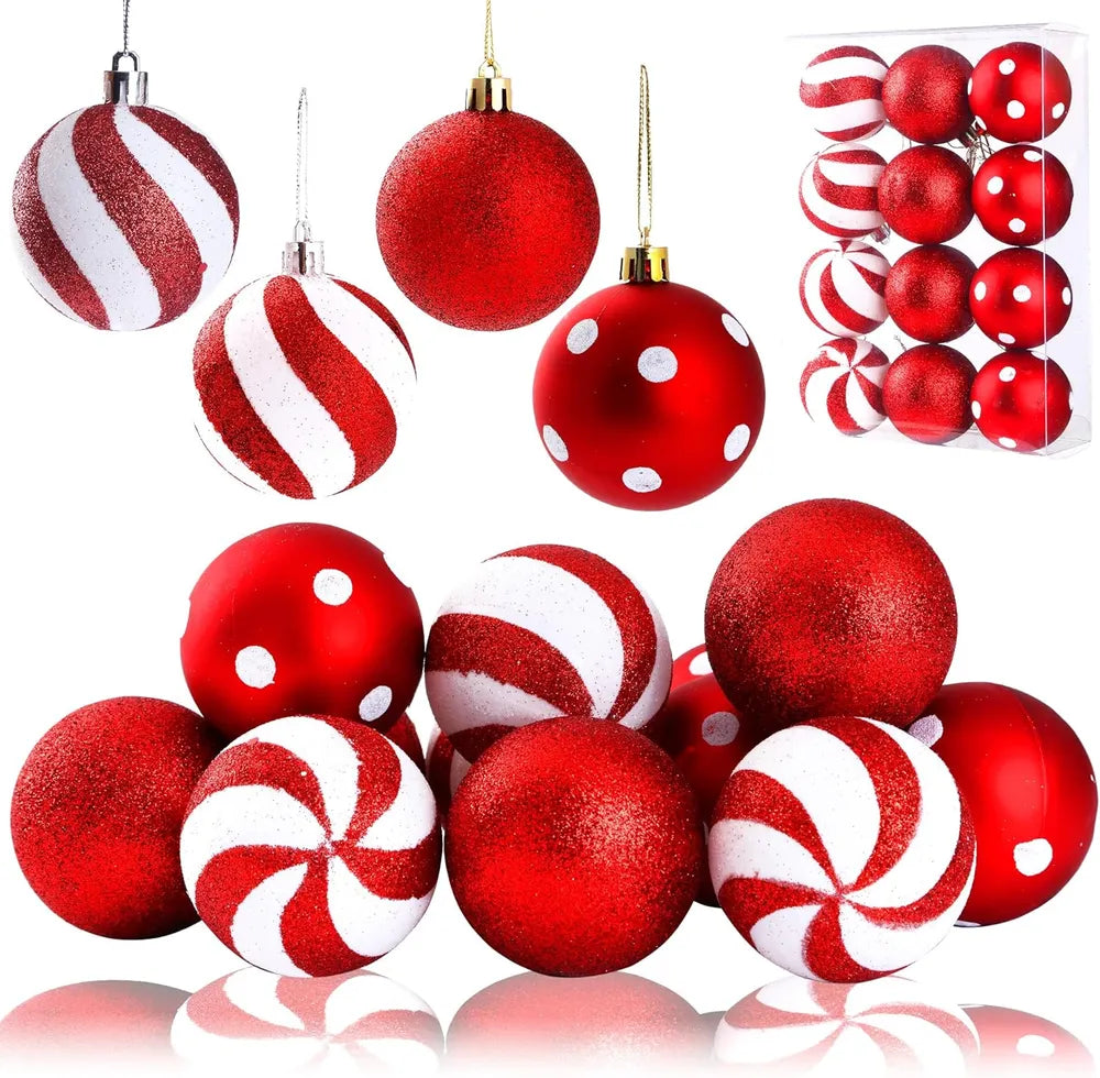 Peppermint Candy Ornaments - Red & White Candy Cane Balls