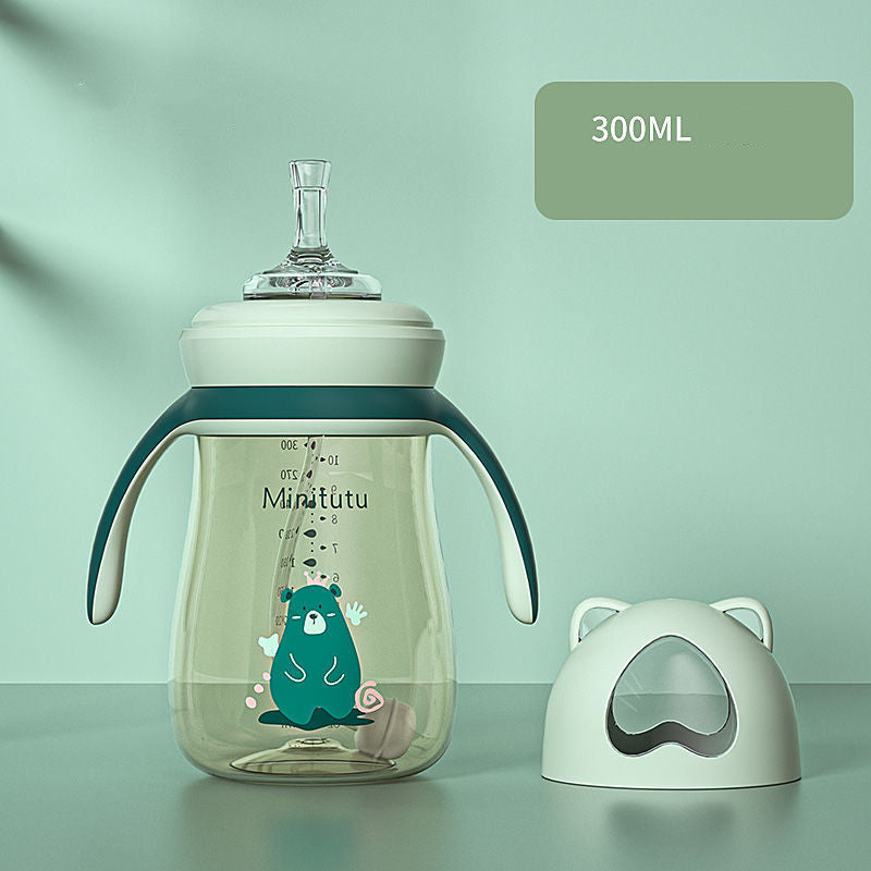Baby Anti-Fall Straw Bottle with Handle and Leak-Proof Cap - 240ml/300ml