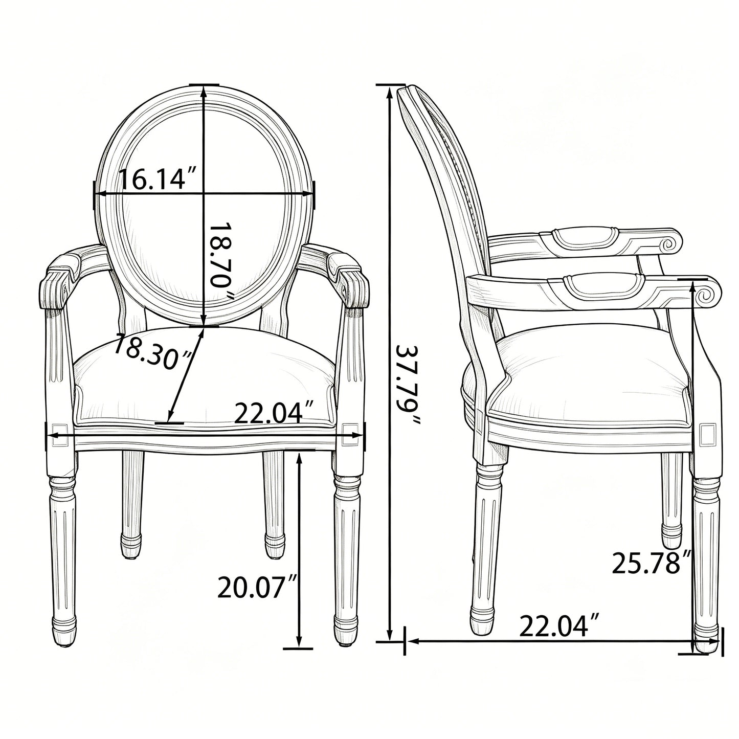 French Country Dining Armchair Set of 2 - Beige Upholstered Chairs